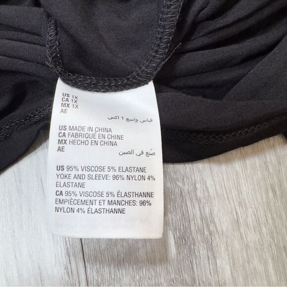 Bar III Women's 1X Plus Size Chic Black Balloon Sleeve Blouse with Tie Neck New - Picture 7 of 7